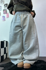 STRING/FLEECE❤SIDE PINTUCK BALLOON LONG PANTS WIDE🤍🩶🖤3COLOR