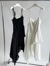 Unbalanced Square Sleeveless Slimming Frill Dress