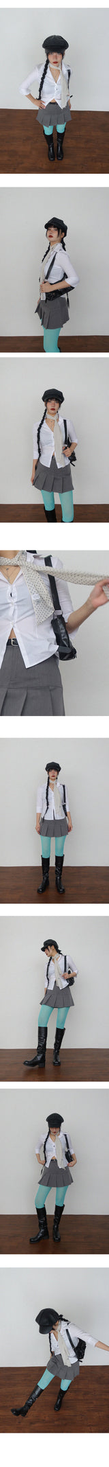 HIGHTEEN PLEATS MINI SKIRT WITH BELT SET IN GRAY