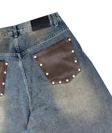 No.1249 バックレザーワイドデニムパンツ