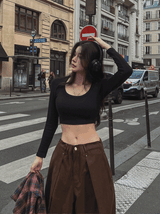 Bit Deep U-Neck Ribbed Crop Long Sleeve
