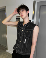 Black Wash Distressed Denim Vest