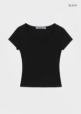 [B-BASIC] テンションスタンダードスリムUネック半袖Tシャツ (2 SIZE)