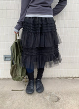 Samen Frill Tulle Banding Midi Skirt