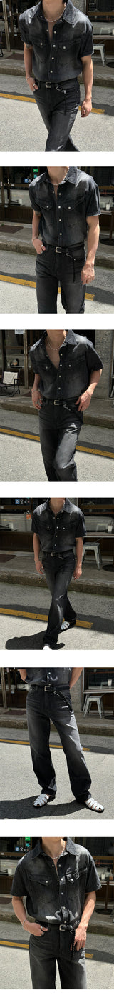 [S/S] Cool western denim half shirts (2color)