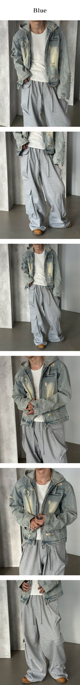[Unisex] Destroyed denim hood jacket(2color)