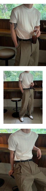 [BASIC ITEM] Cable round neck half knit(4color)