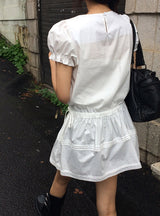 Poly Lace Ribbon Short Sleeve Blouse One Piece