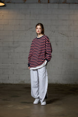 JERRY STRIPE OVERFIT LONG SLEEVE T-SHIRT / NAVY