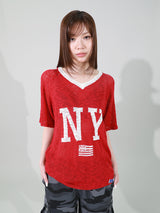 NYフラッグVネックニット (RED)
