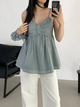 Letty Shirred Ribbon Sleeveless Blouse