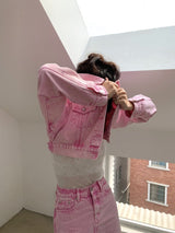 [SALE] Pink cropped denim jacket