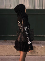 Star lettering sleeve hoodie