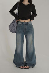 [MADE] Roxy, damaged semi-flared denim pants