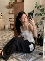 #Romantic Flower Frill Cap Sleeveless Blouse (2color)