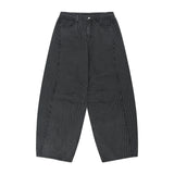Curved Stripe Denim Pants - Black