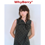 Why Berry 24SS "Star Duo" マイクロAドレスイレギュラーボウブラックドレスフィーメール