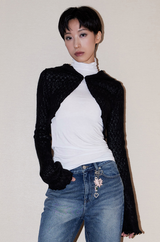  Wool Bolero Hoodie Cardigan_Black