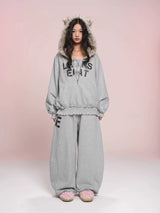 eat me plz* カシーキャットイヤーフリースフーディフォアオータムウィンターウォームジャケット