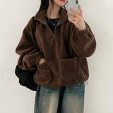 Hearty High-Neck Pocket Dumble Wool Soft Half Zip-Up