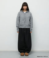 ステッチ クロップ フーデッド ジップアップ ニット グレー