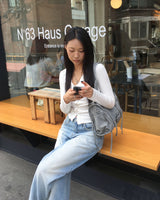 Pink lace denim pants