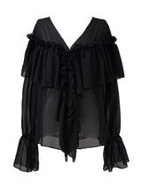 シフォンラッフルVネックシアーブラウス (2color)