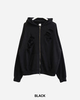 Broken Knit Hooded Zip-Up