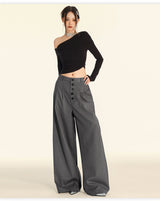 American Vintage Button Detail Clean Fit Wide Slacks