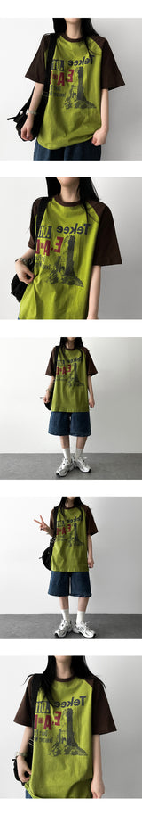 E-ID カラーラグランボクシーフィット半袖Tシャツ