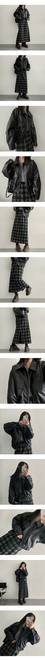 Zinya Back Slit Checkered Long Skirt