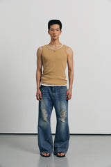 High ribbed logo sleeveless(Mustard)