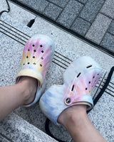 レオパードペイントプラットフォームクロッグホールフープスリッパーズ