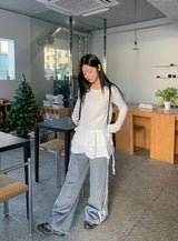 ポルペンフリルラウンドロングスリーブTシャツ