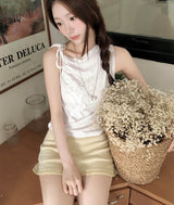 [ vintage + feminine ] ムーンフラワーアンティークリベッドスリーブレストップ