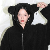 Punk Bear Fleece Jacket - BLACK