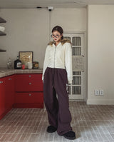 Point lettering brushed wide pants