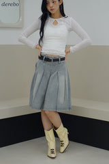 midi medium blue pleats skirt