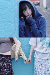 CUT OUT CROP HOOD ZIP-UP (INDIGO)