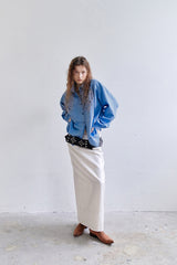SHIRRING BLEACHED DENIM SHIRT