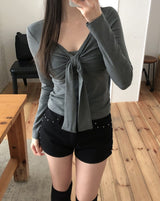 Hina Shirring Tie Ribbon Long Sleeve
