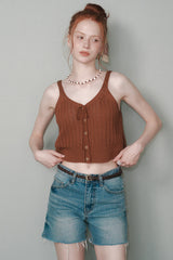 クロシェットニットベスト[Brown]