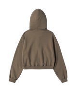 25FW WOMAN アーチシェイプドロゴクロップナッピングフーディージップアップ