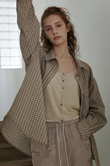 Seersucker check shirt, Brown