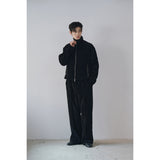 ベルベットコーデュロイカーブクロップジップアップ(Black)