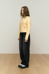 CHERRY RIBBON HOODIE CARDIAGN [LIGHT YELLOW]