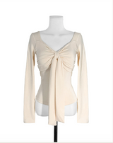 apple deep shirring ribbon glam top