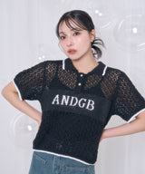 透かし編みポロニット ブラック