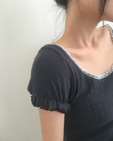 Delk Lace punching Puff Short Sleeve T-Shirt
