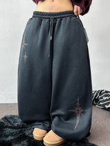 wide balloon fleece-lined hustle fire print wide long pants 🩶 3 COLOR